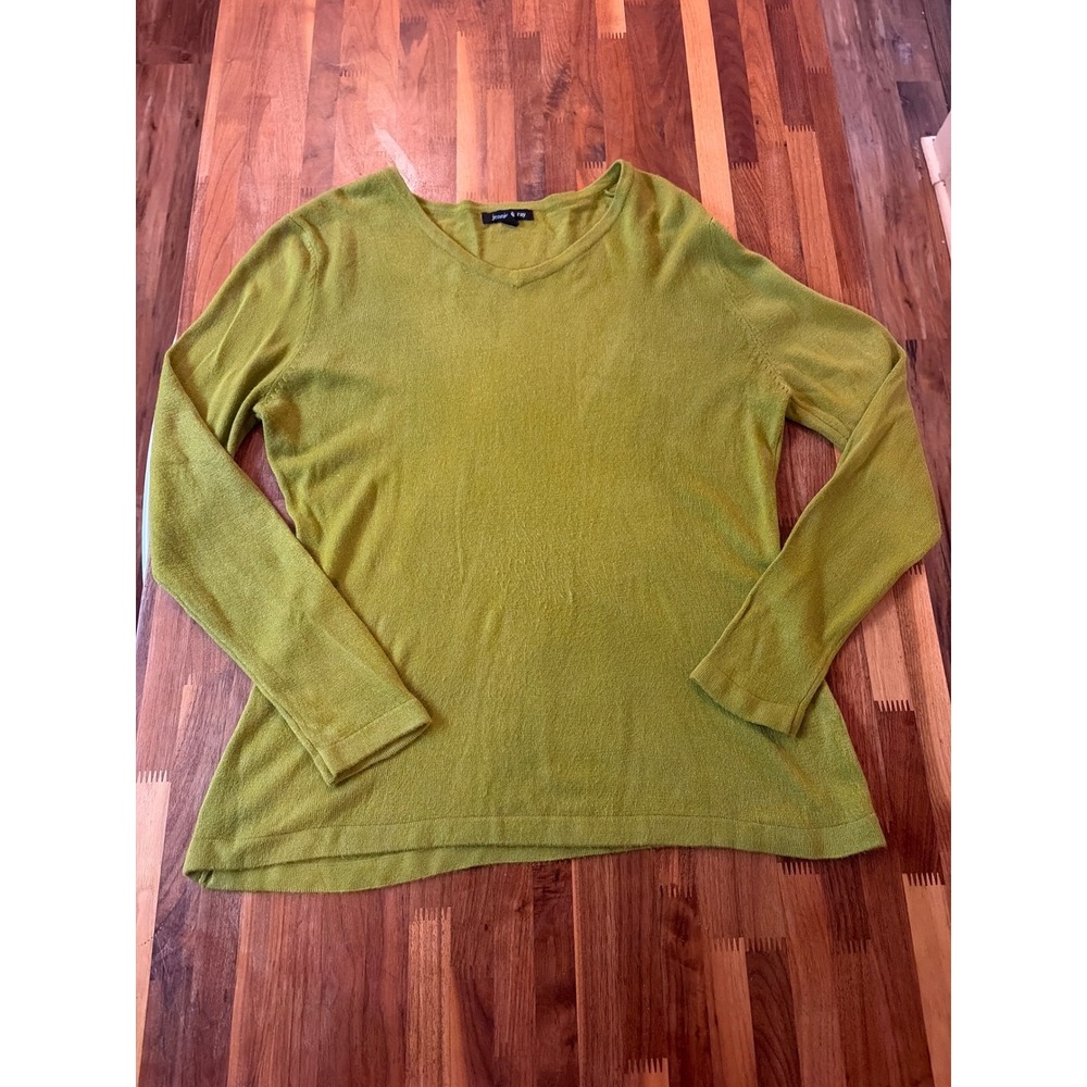 Jennie & Ray Women XL Chartreuse Green V-Neck Long Sleeve Acrylic Knit Sweater